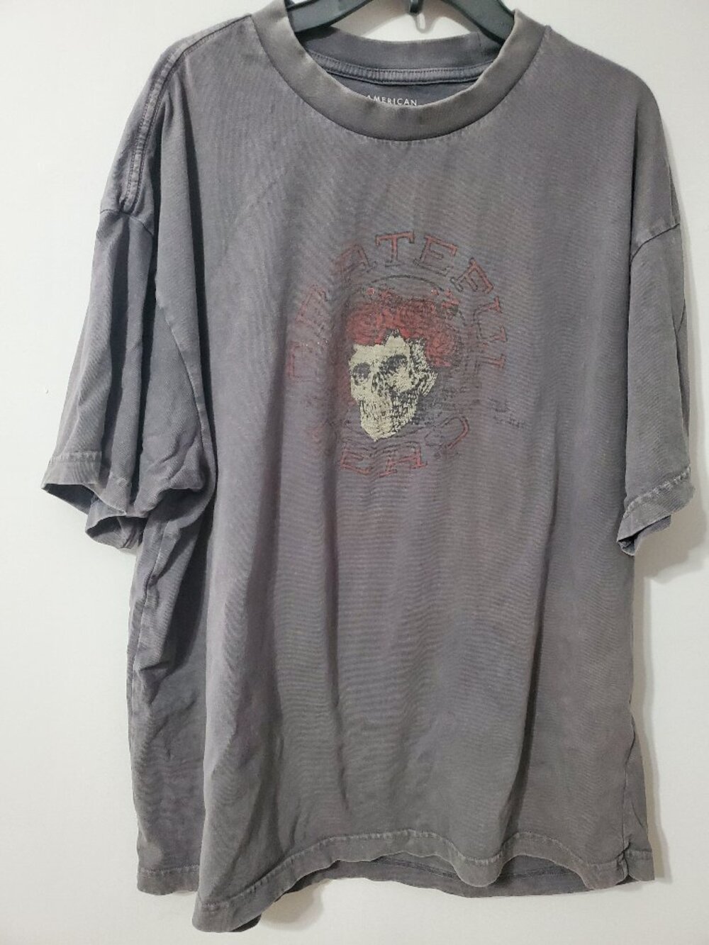 American Eagle AE Band Tee Grateful Dead Gray Graphic Logo Crew Neck M Boxy Fit
